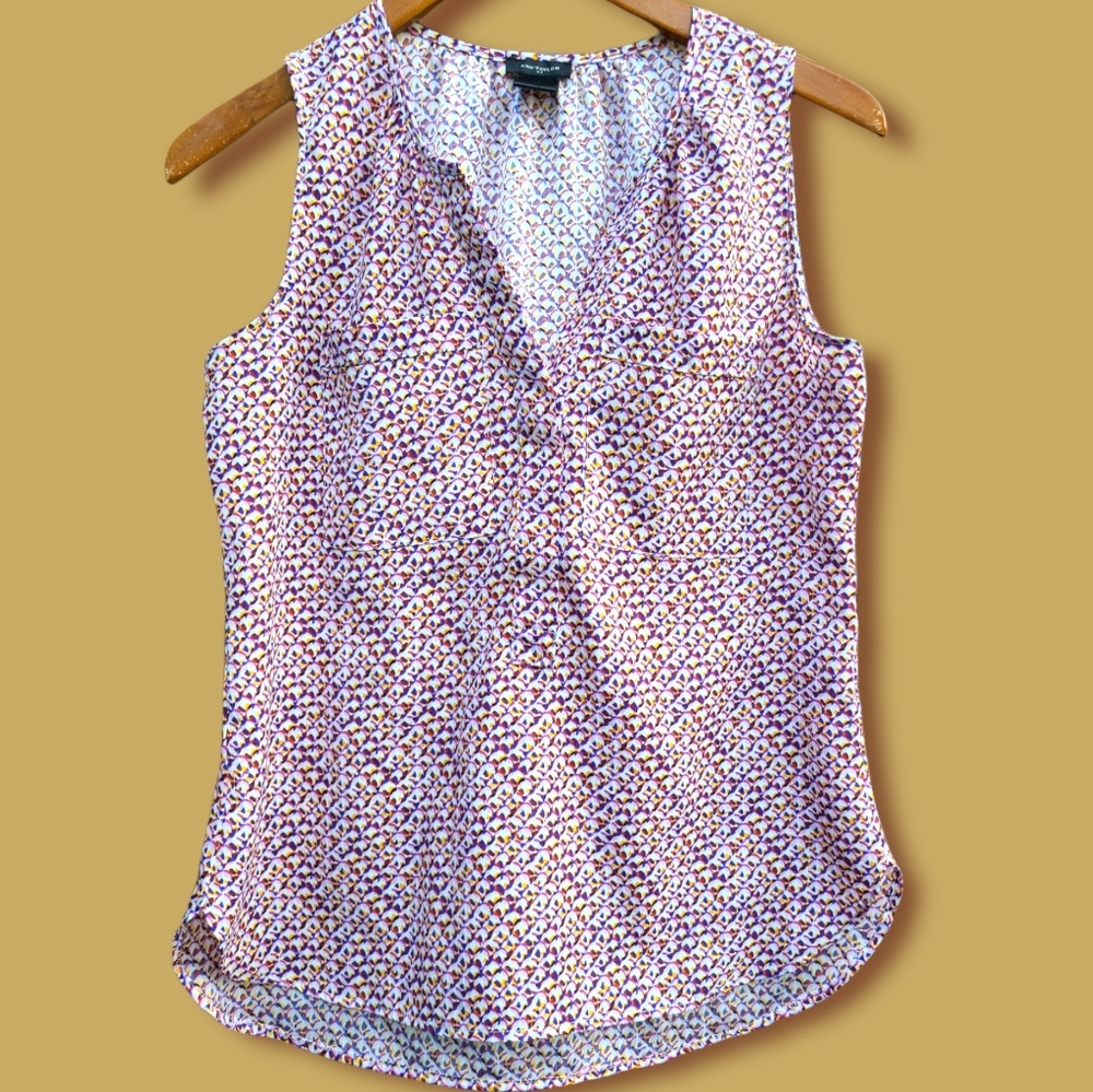 Ann Taylor Multicolor Pattern Sleeveless Blouse